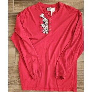 Disney Embroidered  Store Brand 101 Dalmatians Henley Red Shirt Sz M Vintage